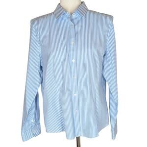 TALBOTS Size 16 Petite Blue Pinstripe Wrinkle Resistant Button Down Cotton Shirt